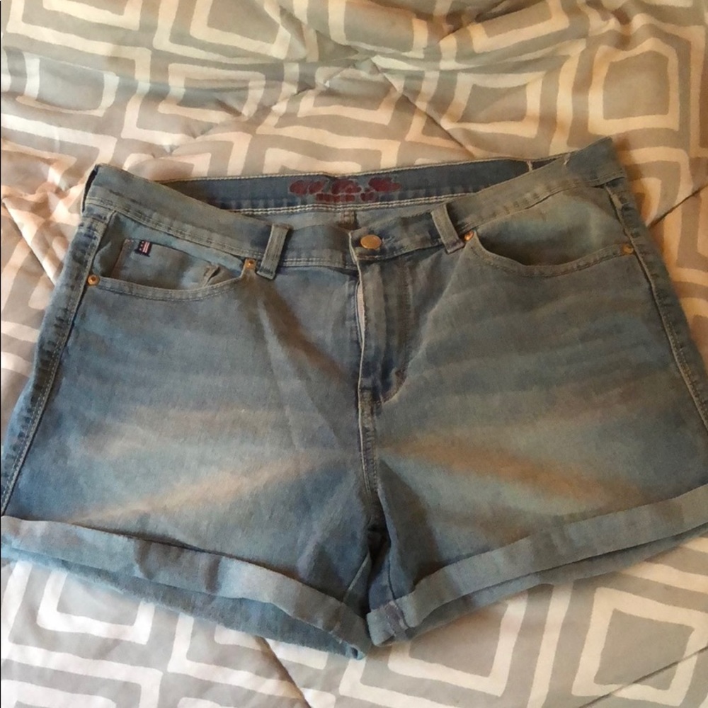 Denim polo shorts